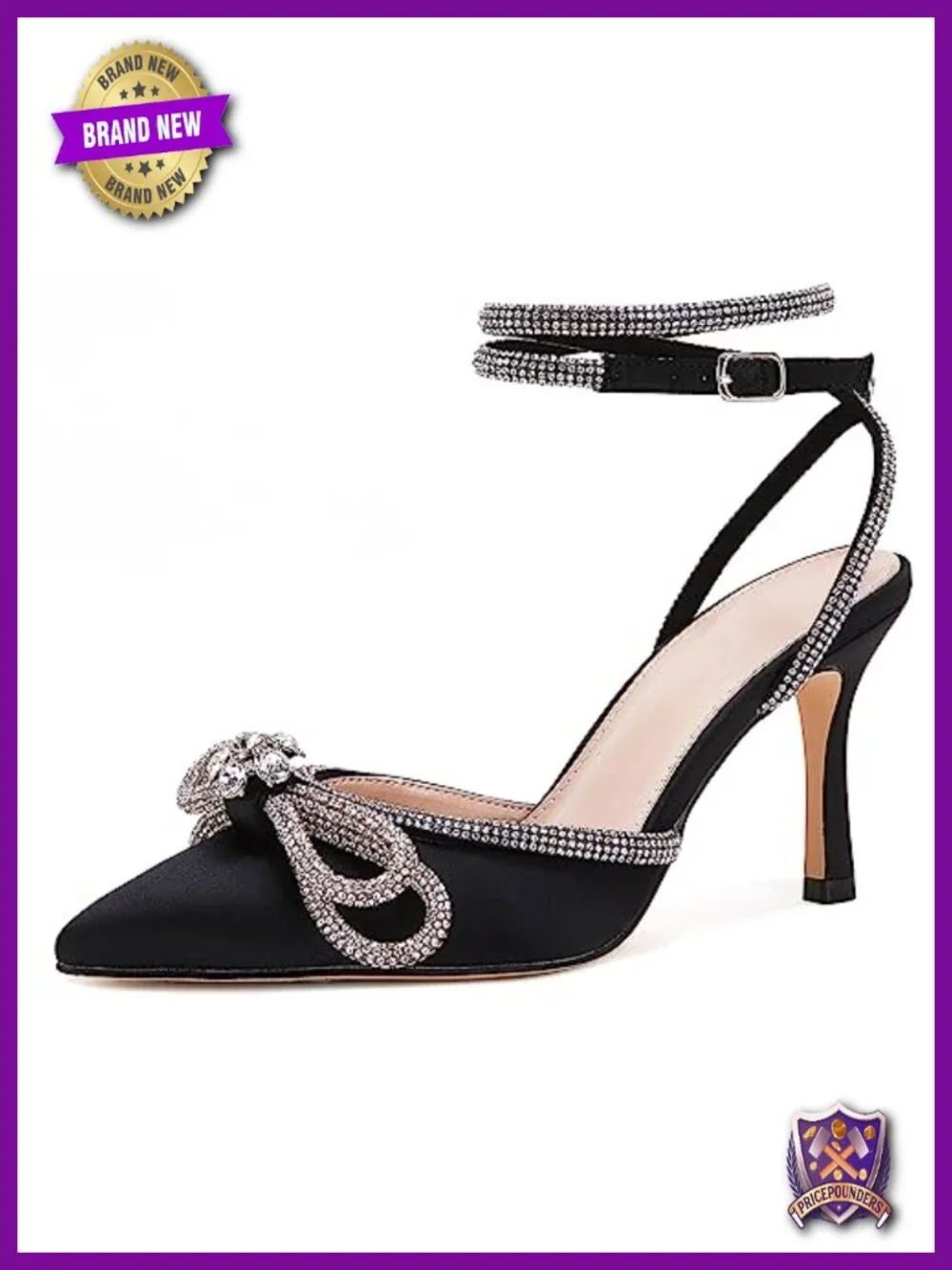 Double Bow Pointed Toe Crystal Pumps Stilettos Wedding Bridal Party Heels